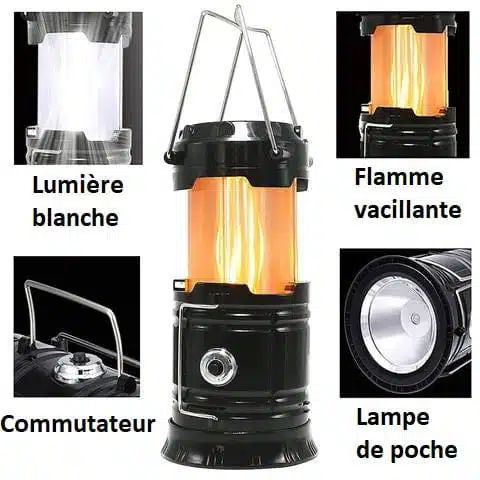 Lanterne De Camping 3-en-1 - Lampe De Poche LED Effet Flamme