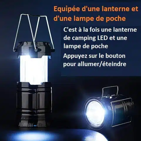 Lanterne De Camping 3-en-1 - Lampe De Poche LED Effet Flamme