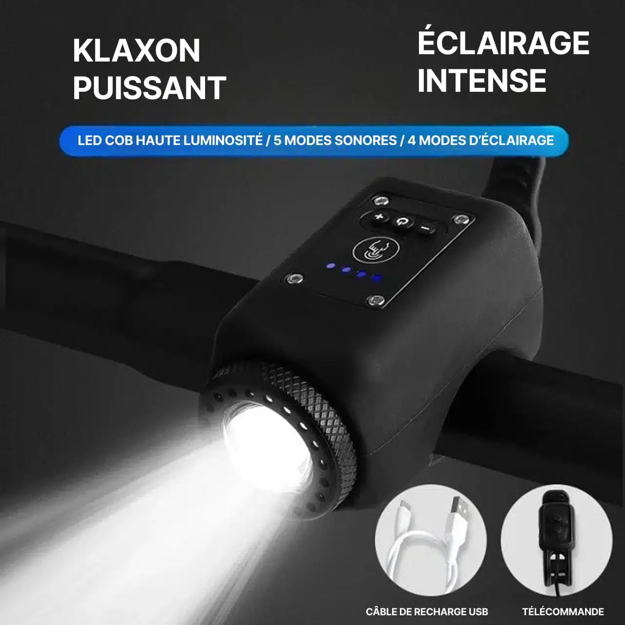 Phare Pour Vélo Avec Klaxon Rechargeable