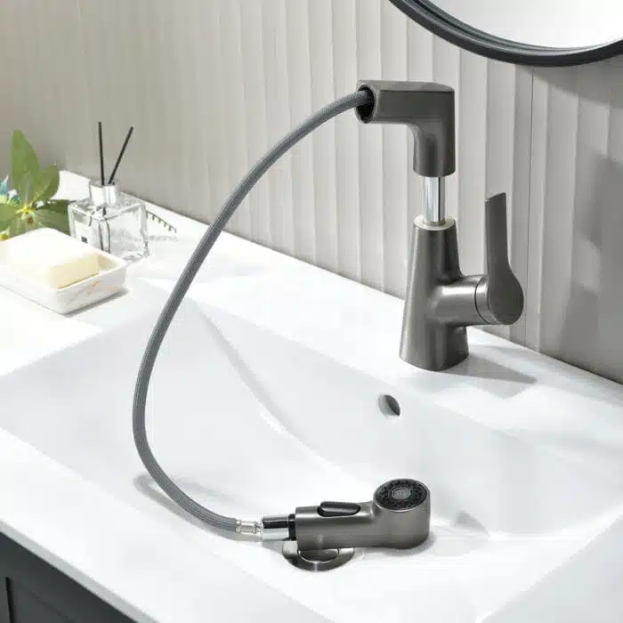 Robinet De Salle De Bain Avec Douchette Rotatif Et Rétractable