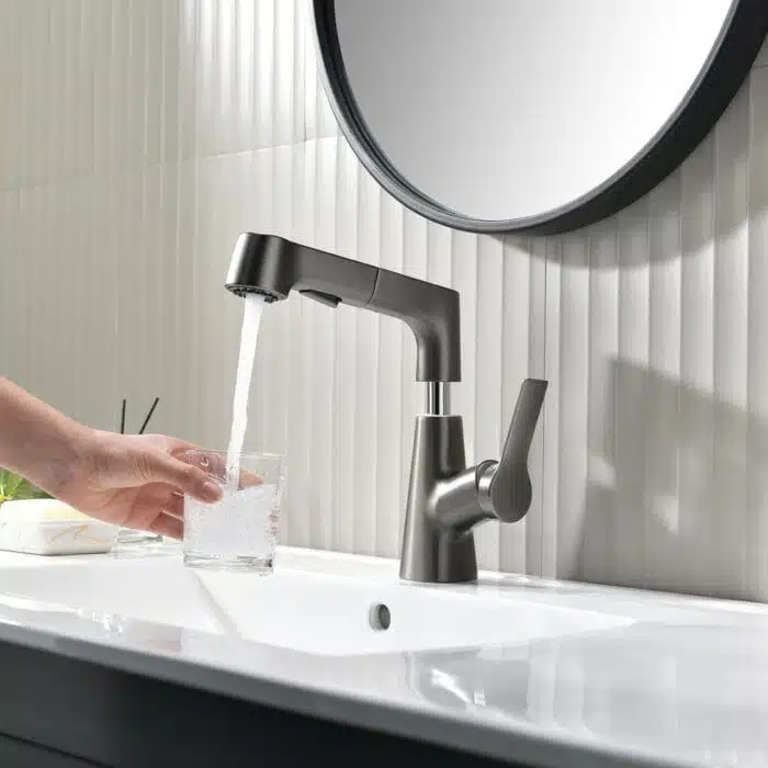Robinet De Salle De Bain Avec Douchette Rotatif Et Rétractable