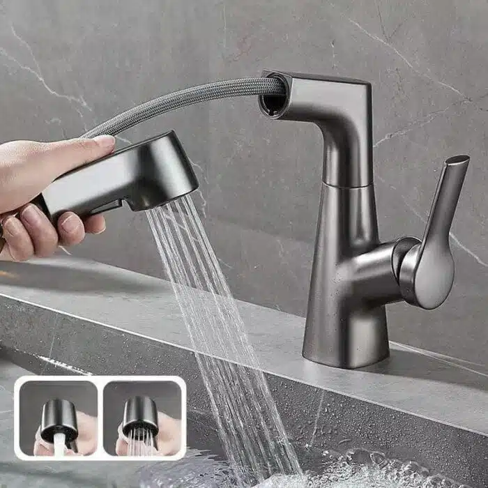 Robinet De Salle De Bain Avec Douchette Rotatif Et Rétractable