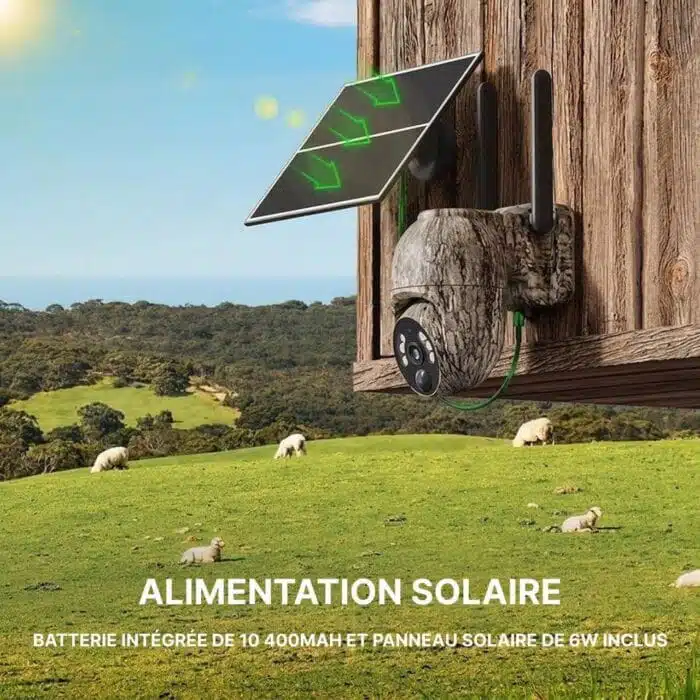 Caméra De Surveillance Extérieure Solaire - Rotation 360° et vision nocturne 2K