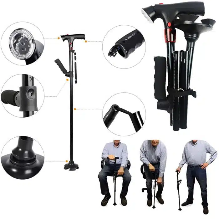 Canne De Marche Pliante Avec Lumière LED