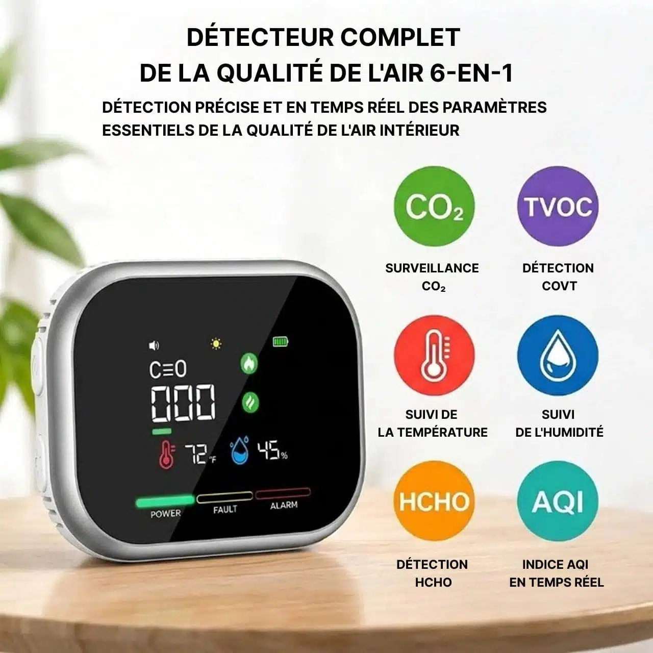 Détecteur De Monoxyde De Carbone Avec Alarme Écran LCD Température Et Humidité