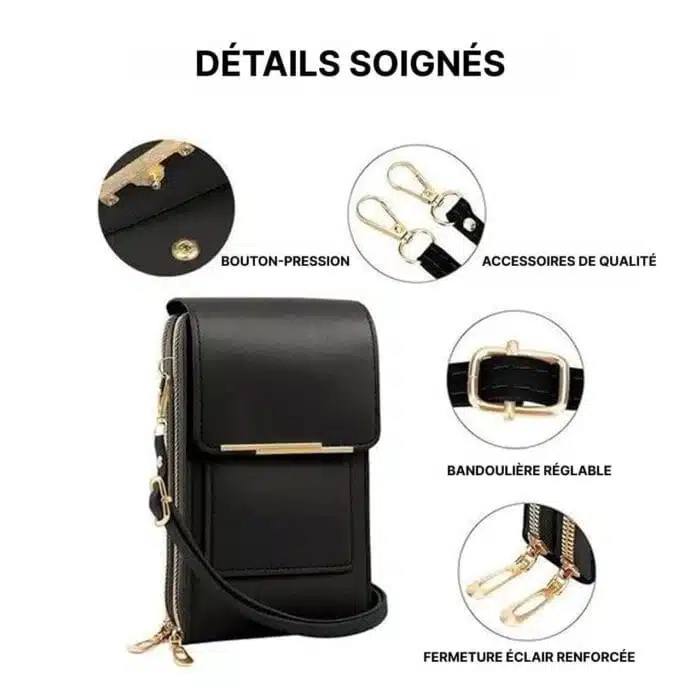 Sac Bandoulière Femme Pour Téléphone Porte-Cartes Avec Pochette Tactile