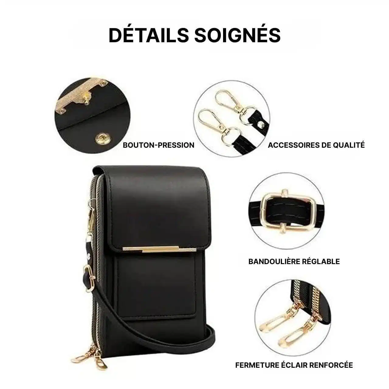 Sac Bandoulière Femme Pour Téléphone Porte-Cartes Avec Pochette Tactile